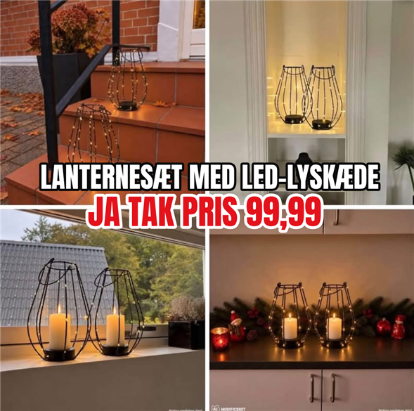 Lanternesæt med LED-lyskæde – 2 stk. ✨